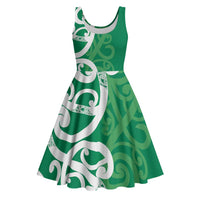 Pounamu Green Maori Midi Dress Koru Kowhaiwhai LT7 Green - Polynesian Pride