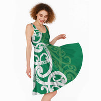Pounamu Green Maori Midi Dress Koru Kowhaiwhai LT7 - Polynesian Pride