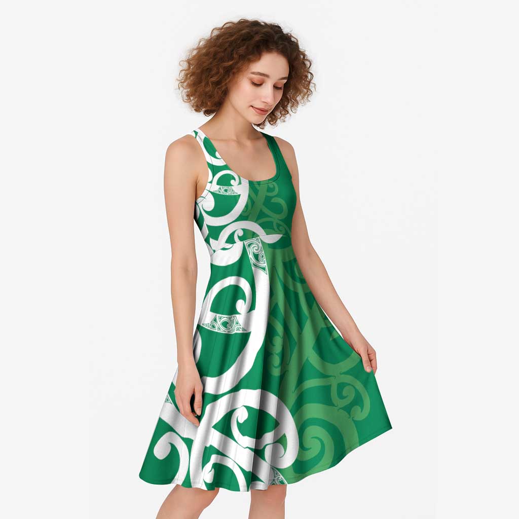 Pounamu Green Maori Midi Dress Koru Kowhaiwhai LT7 - Polynesian Pride