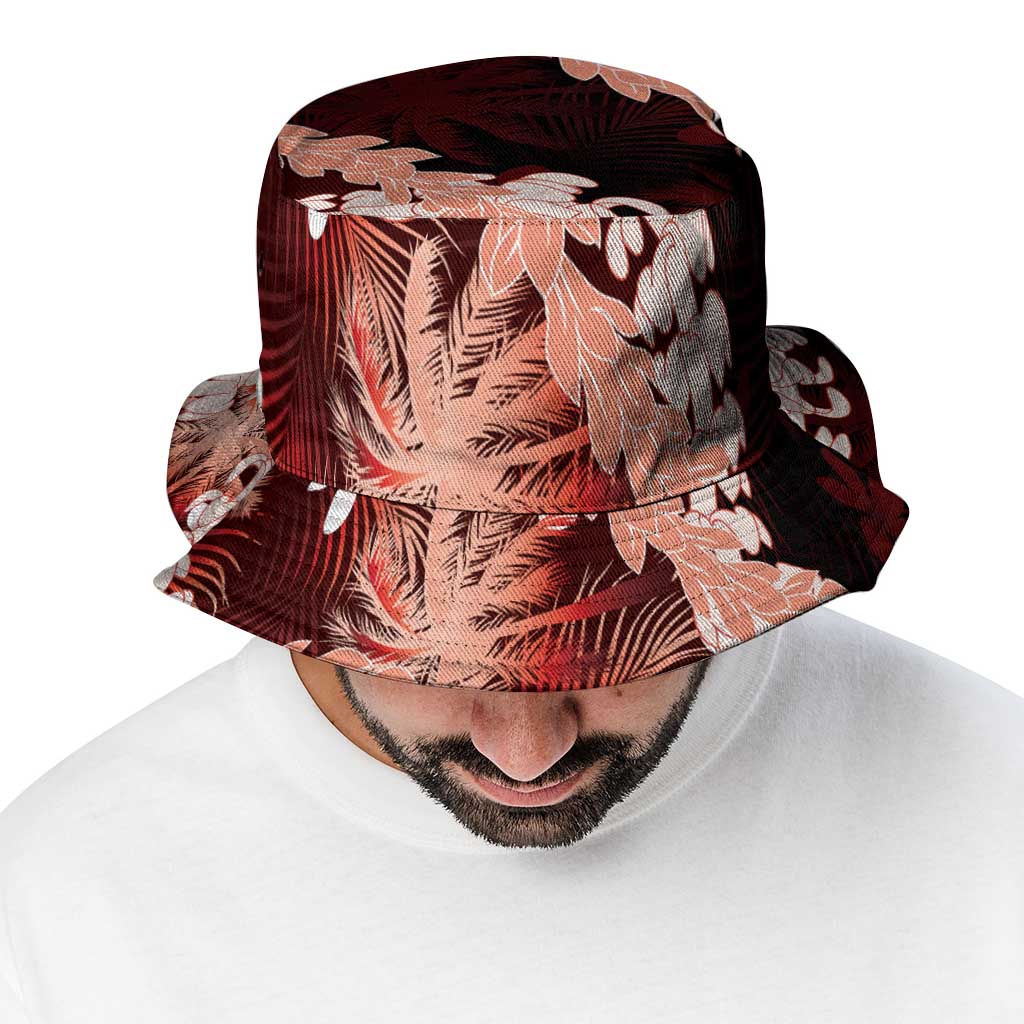 Puakenikeni Maile Lei Bucket Hat Frangipani Red Tropical Leaves