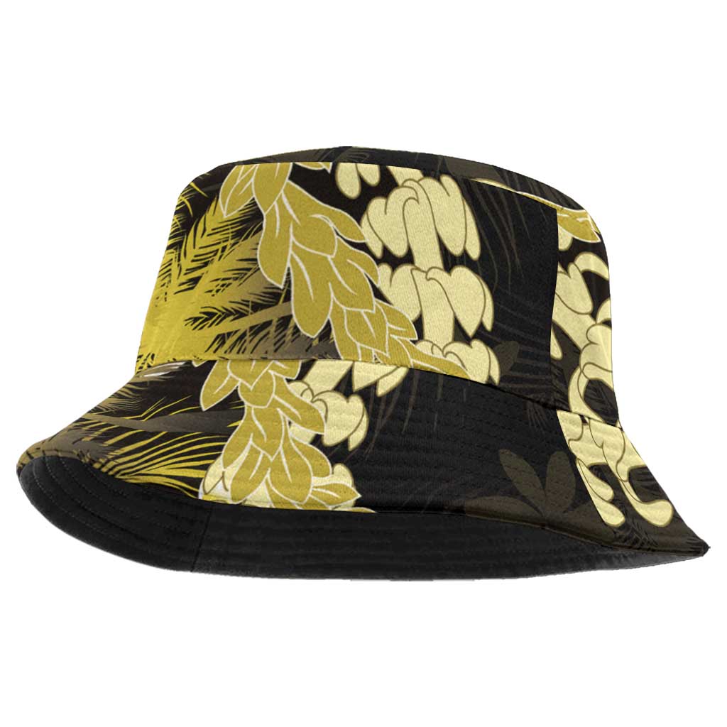 Puakenikeni Maile Lei Bucket Hat Frangipani Yellow Tropical Leaves