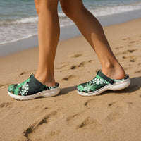 Puakenikeni Maile Lei Clogs Shoes Frangipani Green Tropical Leaves