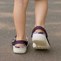 Puakenikeni Maile Lei Clogs Shoes Frangipani Purple Tropical Leaves