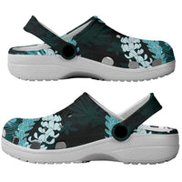 Puakenikeni Maile Lei Clogs Shoes Frangipani Turquoise Tropical Leaves