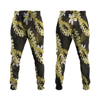 Puakenikeni Maile Lei Jogger Pants Frangipani Yellow Tropical Leaves