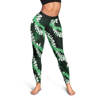 Puakenikeni Maile Lei Leggings Frangipani Green Tropical Leaves