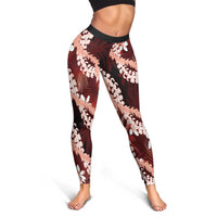 Puakenikeni Maile Lei Leggings Frangipani Red Tropical Leaves LT01 - Polynesian Pride