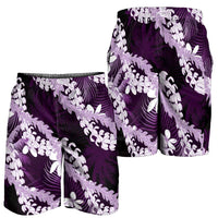 Puakenikeni Maile Lei Shorts for Men Frangipani Purple Tropical Leaves