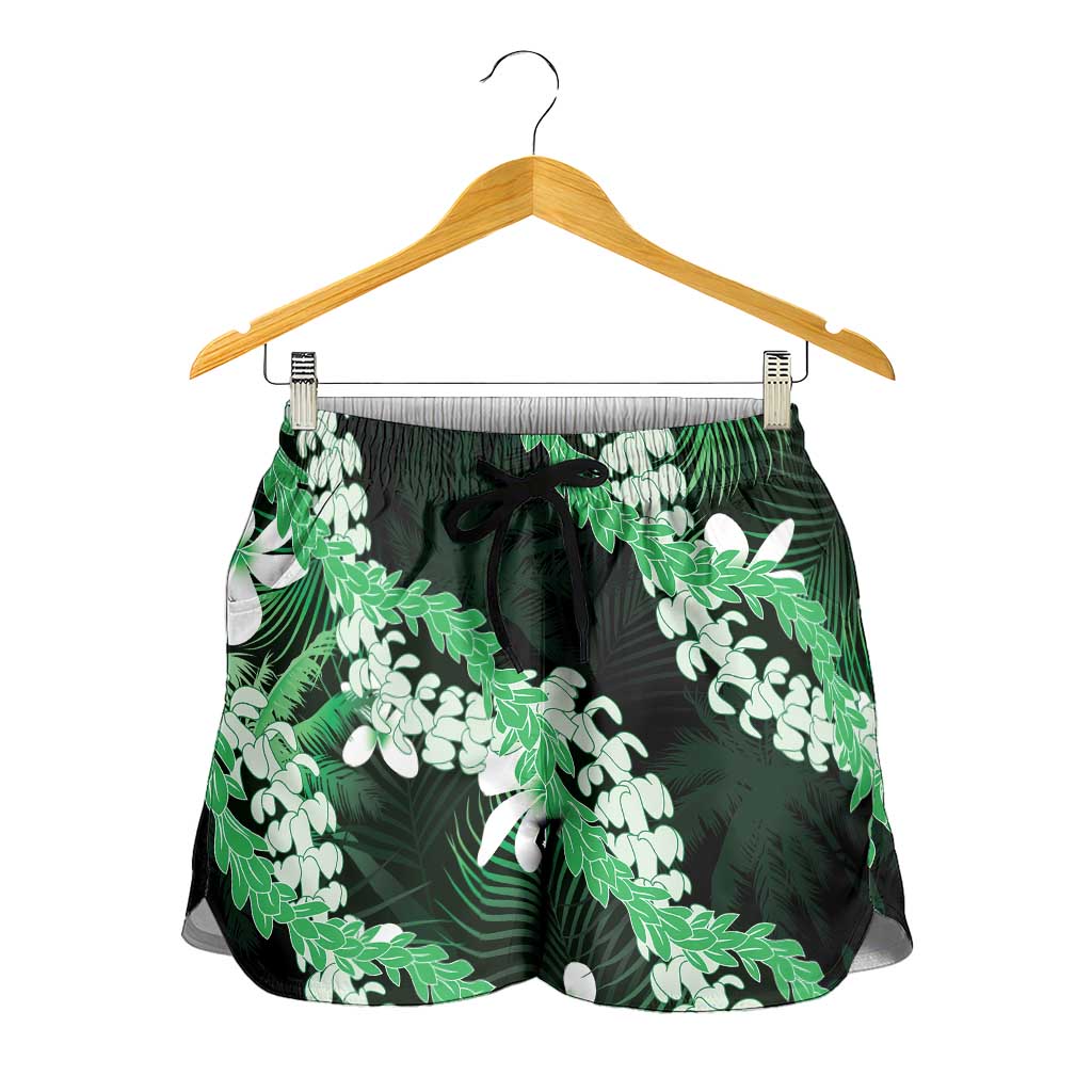 Puakenikeni Maile Lei Shorts for Women Frangipani Green Tropical Leaves LT01 - Polynesian Pride