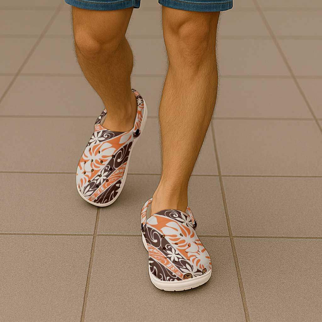 Puatou Tahiti Tiare Monstera Clogs Shoes Polynesian Pattern Curve Style - Polynesian Pride