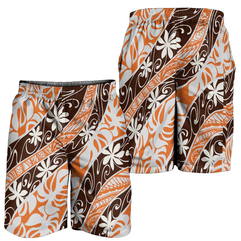 Puatou Tahiti Tiare Monstera Shorts for Men Polynesian Pattern Curve Style - Polynesian Pride