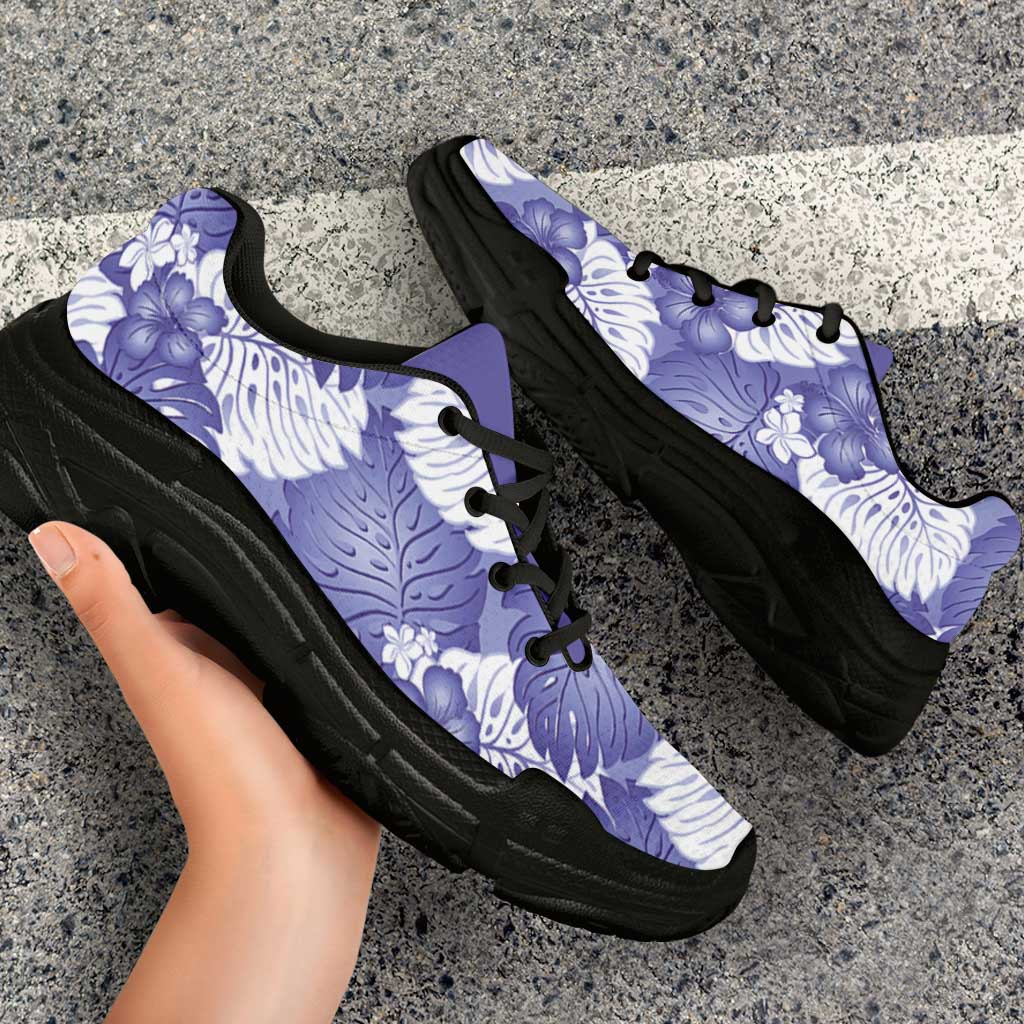 Purple Aloha Hawaii Chunky Sneakers Monstera Hibiscus Plumeria Seamless Vibes - Polynesian Pride