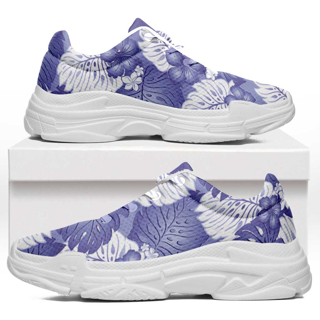 Purple Aloha Hawaii Chunky Sneakers Monstera Hibiscus Plumeria Seamless Vibes - Polynesian Pride
