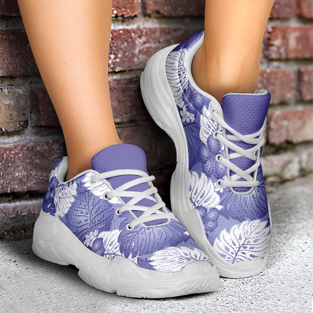 Purple Aloha Hawaii Chunky Sneakers Monstera Hibiscus Plumeria Seamless Vibes - Polynesian Pride