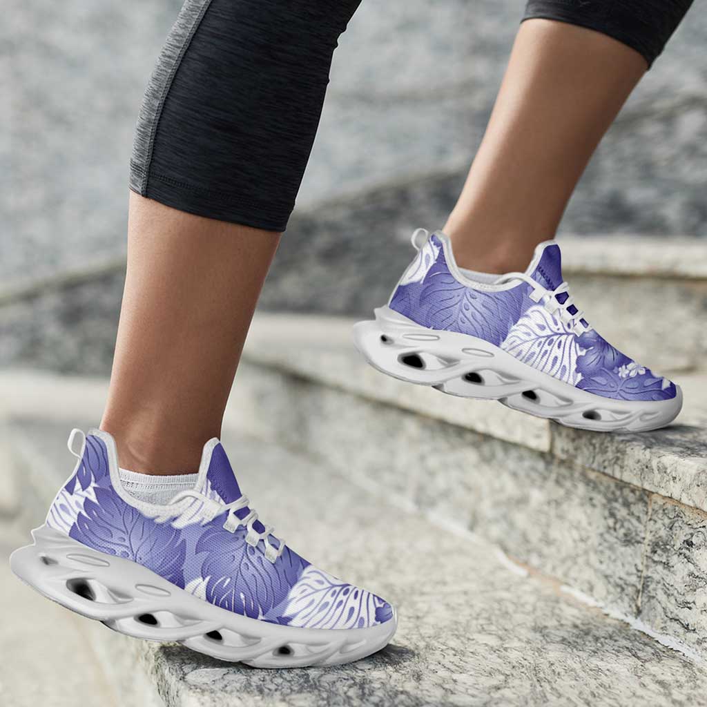 Purple Aloha Hawaii Clunky Sneakers Monstera Hibiscus Plumeria Seamless Vibes - Polynesian Pride