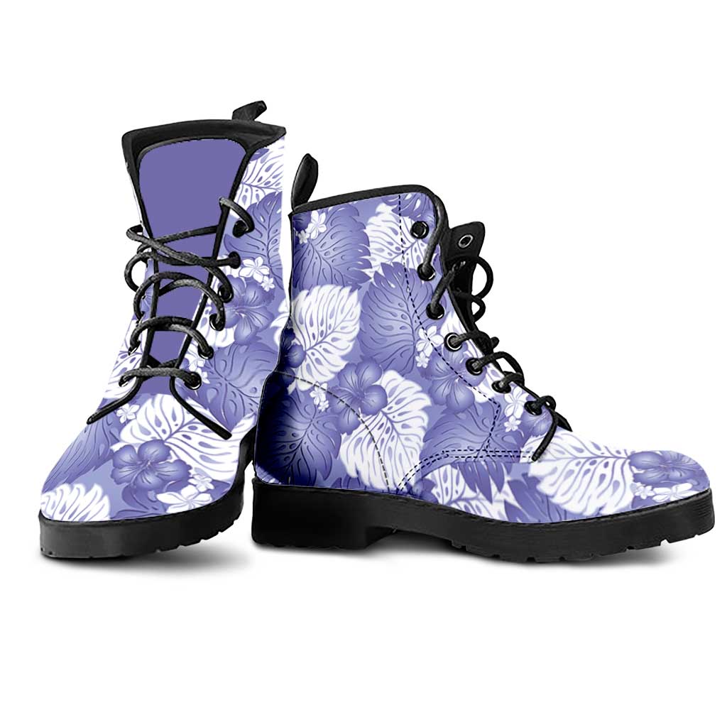 Purple Aloha Hawaii Leather Boots Monstera Hibiscus Plumeria Seamless Vibes LT14 - Polynesian Pride
