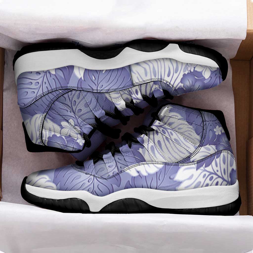 Purple Aloha Hawaii Sneakers J11 Monstera Hibiscus Plumeria Seamless Vibes - Polynesian Pride