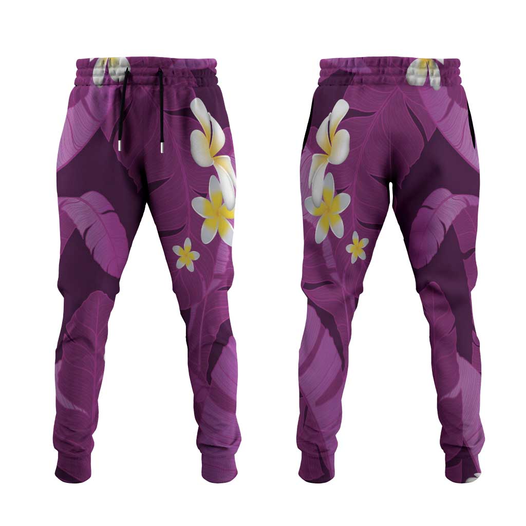 Purple Banana Leaf Hawaii Jogger Pants Lau Maia Plumeria Tropical Summer Vibes LT14 Purple - Polynesian Pride