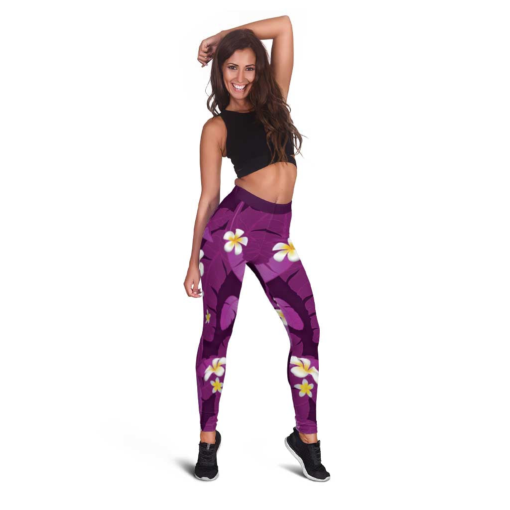 Purple Banana Leaf Hawaii Leggings Lau Maia Plumeria Tropical Summer Vibes LT14 - Polynesian Pride