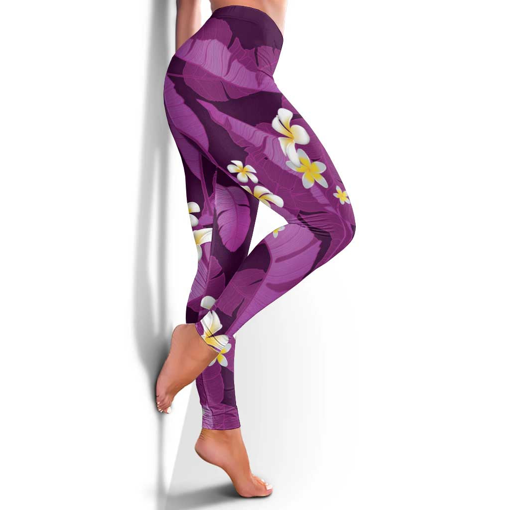 Purple Banana Leaf Hawaii Leggings Lau Maia Plumeria Tropical Summer Vibes LT14 - Polynesian Pride