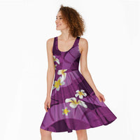Purple Banana Leaf Hawaii Midi Dress Lau Maia Plumeria Tropical Summer Vibes