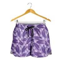 Purple Hawaii Kalo Palaka Motifs Shorts for Women Hawaiian Taro Leaves Elegant Vibes
