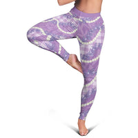 Purple Hawaii Palaka Honohono Pikake Leggings Hawaiian Orchid Lei Polynesian Pattern - Polynesian Pride