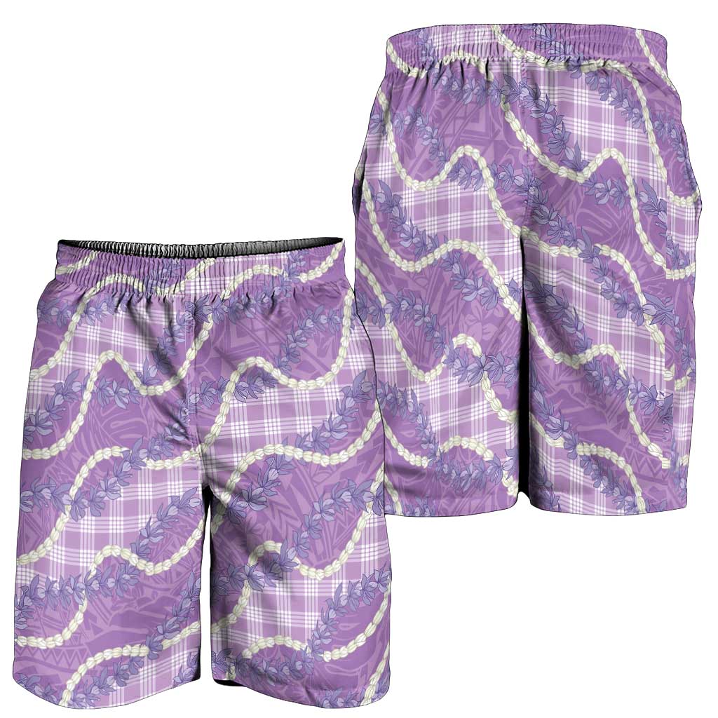 Purple Hawaii Palaka Honohono Pikake Shorts for Men Hawaiian Orchid Lei Polynesian Pattern - Polynesian Pride