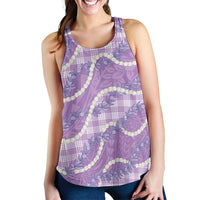 Purple Hawaii Palaka Honohono Pikake Women Racerback Tank Hawaiian Orchid Lei Polynesian Pattern - Polynesian Pride