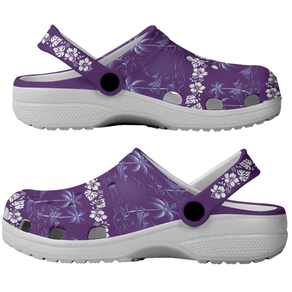 Purple Hawaii Palm Tree Hibiscus Clogs Shoes Fantasy Summer Vibe LT01 - Polynesian Pride