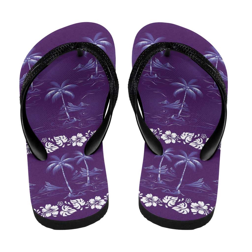 Purple Hawaii Palm Tree Hibiscus Flip Flops Fantasy Summer Vibe LT01 - Polynesian Pride