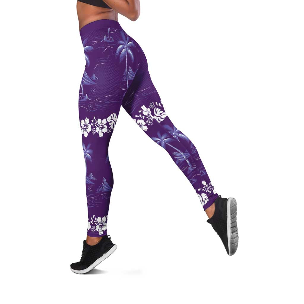 Purple Hawaii Palm Tree Hibiscus Leggings Fantasy Summer Vibe LT01 Purple - Polynesian Pride