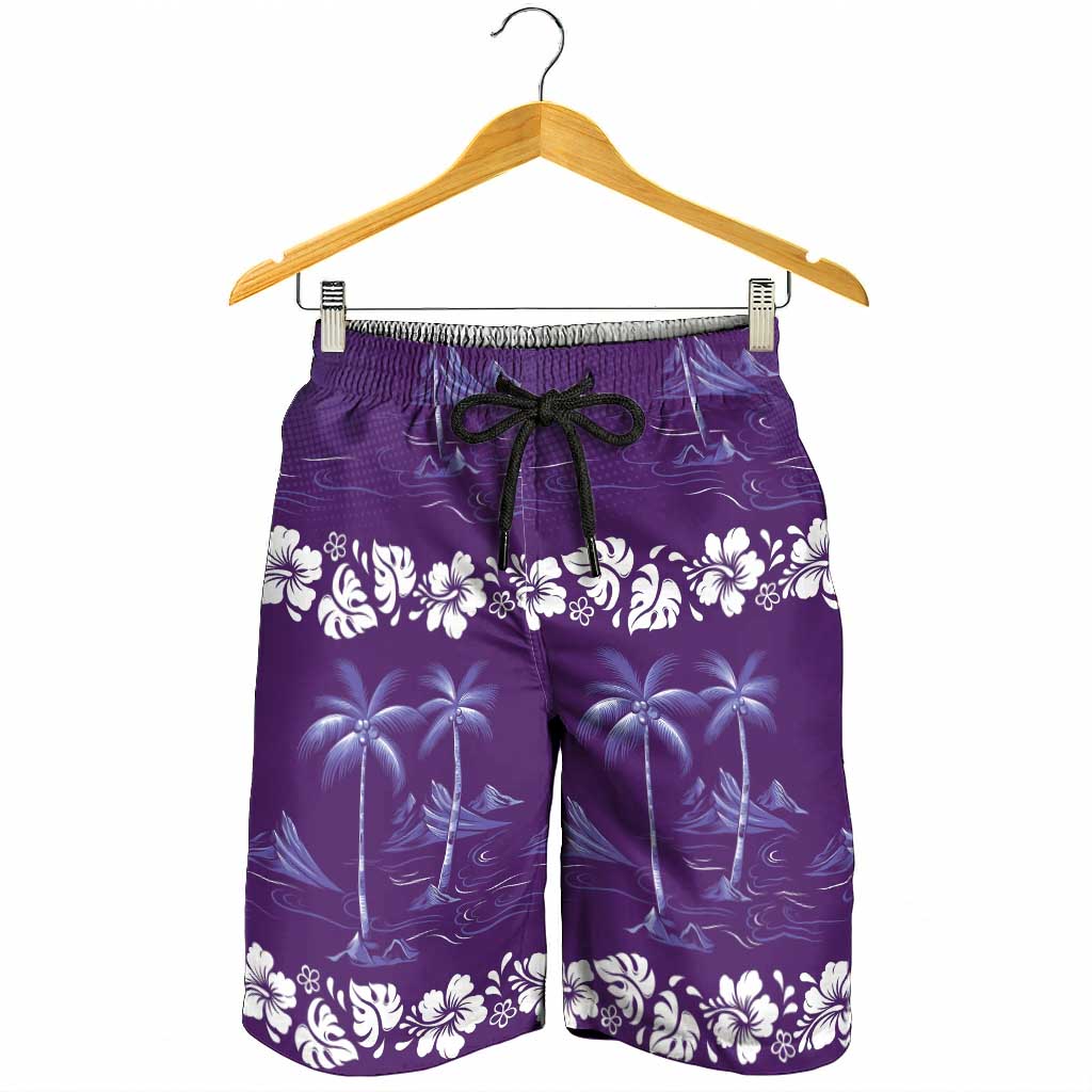Purple Hawaii Palm Tree Hibiscus Shorts for Men Fantasy Summer Vibe LT01 - Polynesian Pride