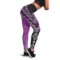 Purple Niho Taniwha Mix Poutama Leggings Unique Taniko Aotearoa - Polynesian Pride