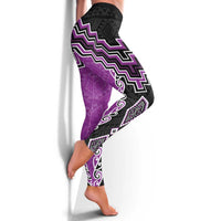 Purple Niho Taniwha Mix Poutama Leggings Unique Taniko Aotearoa - Polynesian Pride