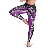 Purple Niho Taniwha Mix Poutama Leggings Unique Taniko Aotearoa - Polynesian Pride