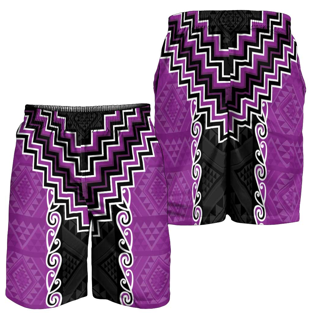Purple Niho Taniwha Mix Poutama Shorts for Men Unique Taniko Aotearoa LT01 - Polynesian Pride