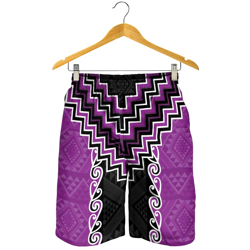 Purple Niho Taniwha Mix Poutama Shorts for Men Unique Taniko Aotearoa LT01 - Polynesian Pride