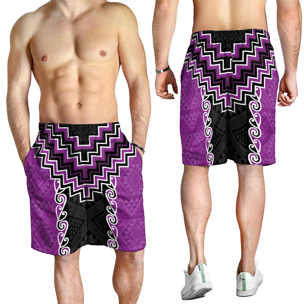 Purple Niho Taniwha Mix Poutama Shorts for Men Unique Taniko Aotearoa LT01 - Polynesian Pride