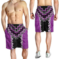 Purple Niho Taniwha Mix Poutama Shorts for Men Unique Taniko Aotearoa LT01 - Polynesian Pride