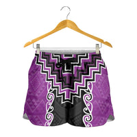 Purple Niho Taniwha Mix Poutama Shorts for Women Unique Taniko Aotearoa - Polynesian Pride