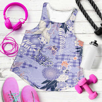 Purple Palaka Crane and Flowers Women Racerback Tank Japan Heritage Spirit - Polynesian Pride