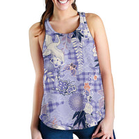 Purple Palaka Crane and Flowers Women Racerback Tank Japan Heritage Spirit - Polynesian Pride