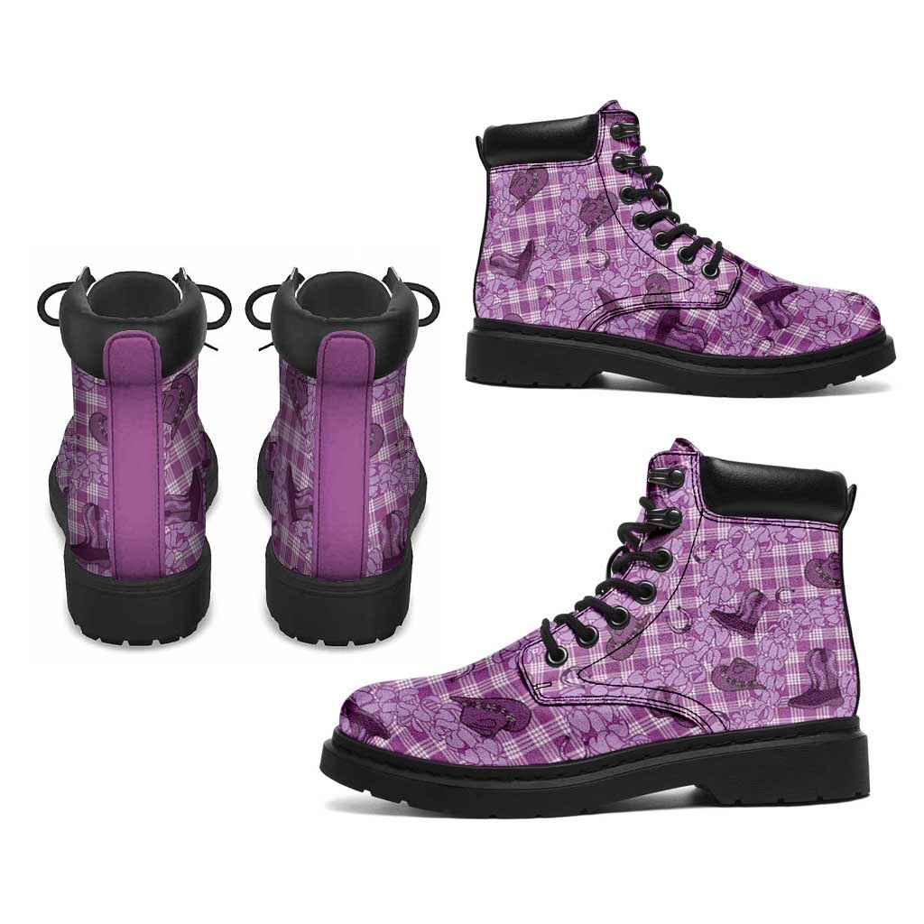 Purple Palaka Hawaii Cowboy All Season Boots Puakenikeni Lei Paniolo Papale Seamless Vibes - Polynesian Pride