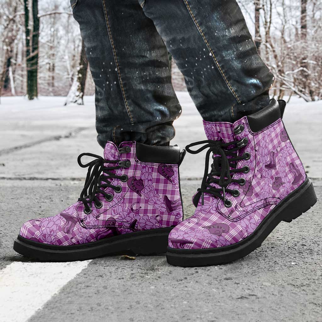 Purple Palaka Hawaii Cowboy All Season Boots Puakenikeni Lei Paniolo Papale Seamless Vibes - Polynesian Pride