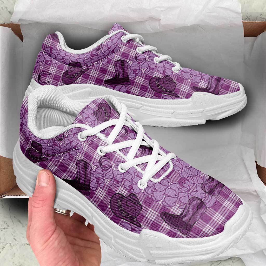 Purple Palaka Hawaii Cowboy Chunky Sneakers Puakenikeni Lei Paniolo Papale Seamless Vibes - Polynesian Pride