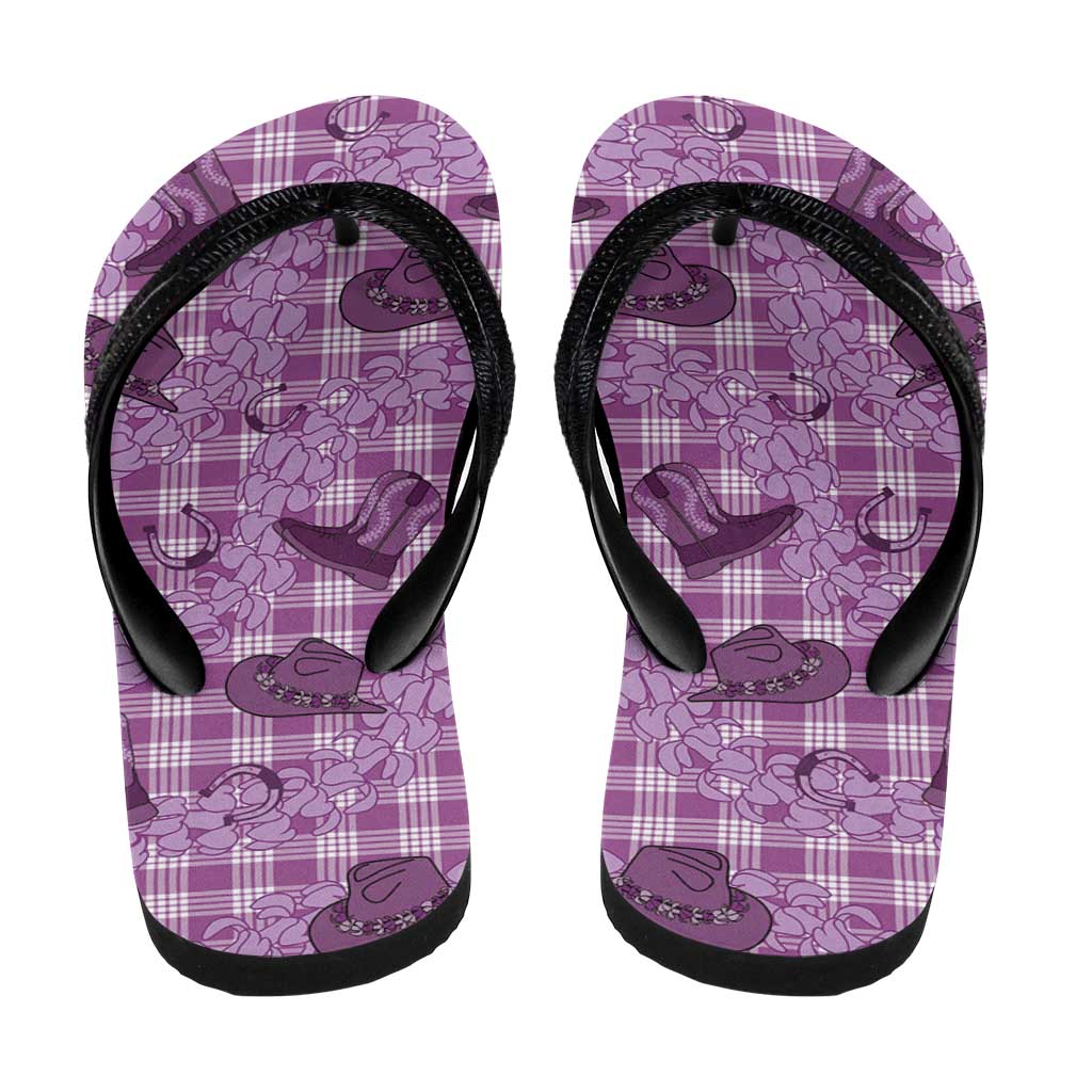 Purple Palaka Hawaii Cowboy Flip Flops Puakenikeni Lei Paniolo Papale Seamless Vibes - Polynesian Pride