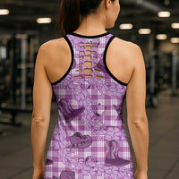 Purple Palaka Hawaii Cowboy Hollow Tank Top Puakenikeni Lei Paniolo Papale Seamless Vibes - Polynesian Pride