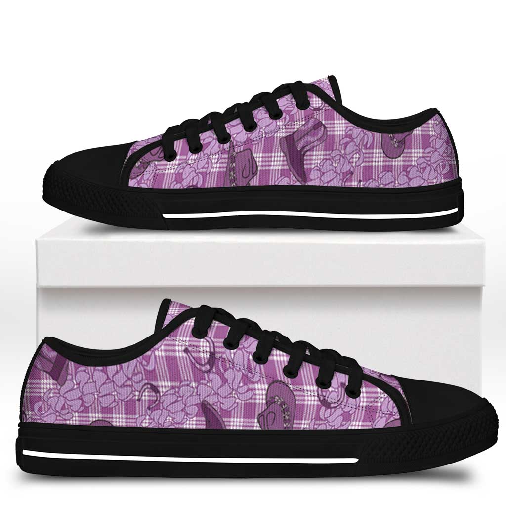 Purple Palaka Hawaii Cowboy Low Top Shoes Puakenikeni Lei Paniolo Papale Seamless Vibes - Polynesian Pride