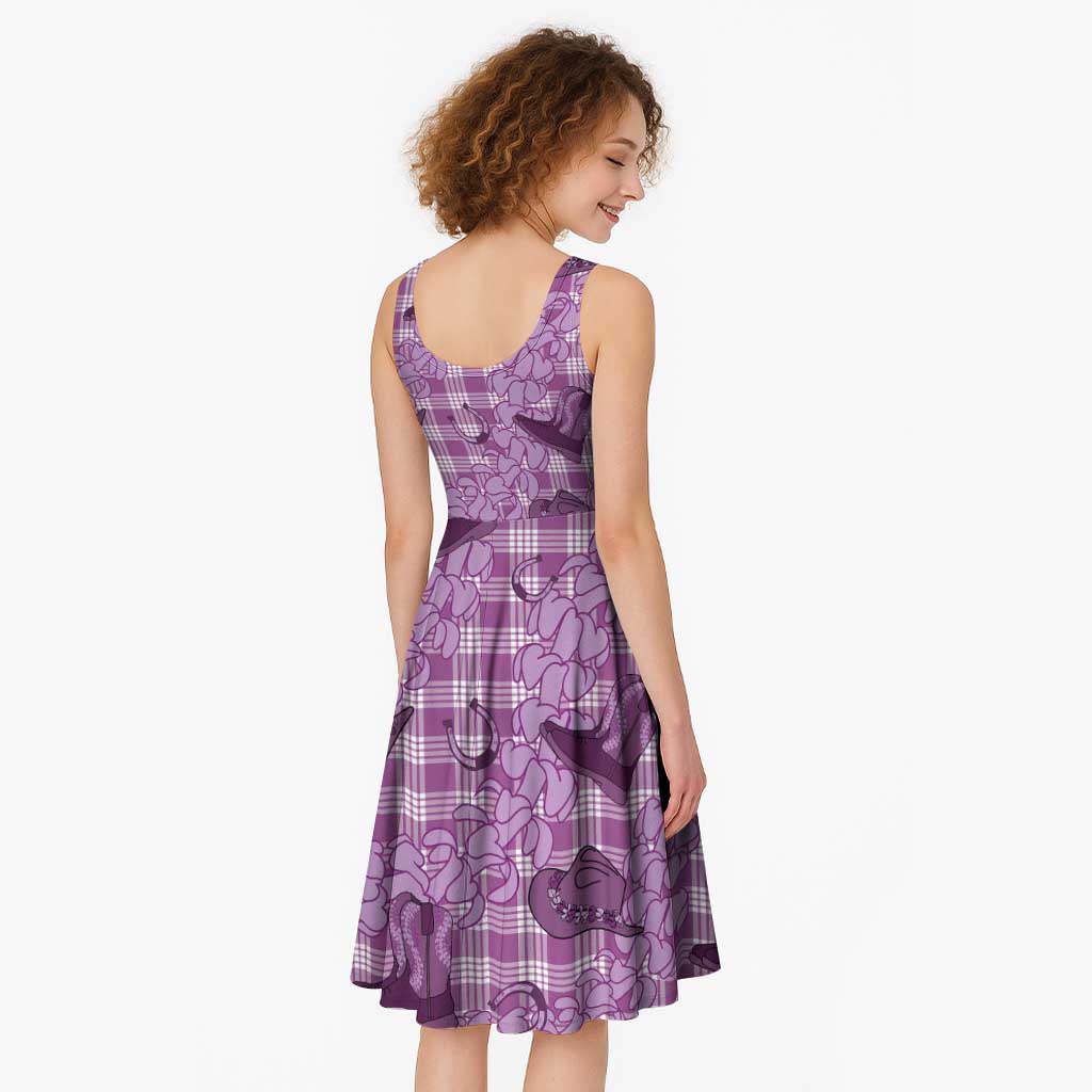 Purple Palaka Hawaii Cowboy Midi Dress Puakenikeni Lei Paniolo Papale Seamless Vibes - Polynesian Pride
